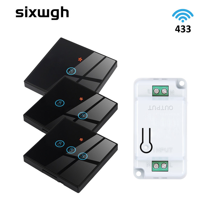 Draadloze Touch Wall Switches Sets RF433 1gang Luxury Glass Panel Remote Control Switch Licht ondersteuning spraakbesturing