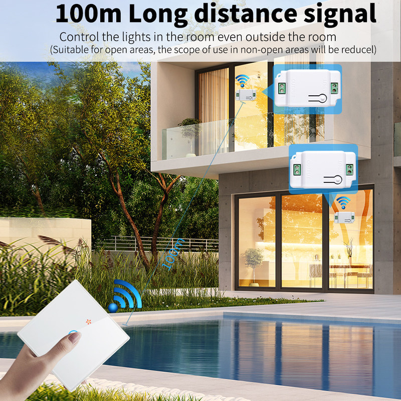 Draadloze Touch Wall Switches Sets RF433 1gang Luxury Glass Panel Remote Control Switch Licht ondersteuning spraakbesturing