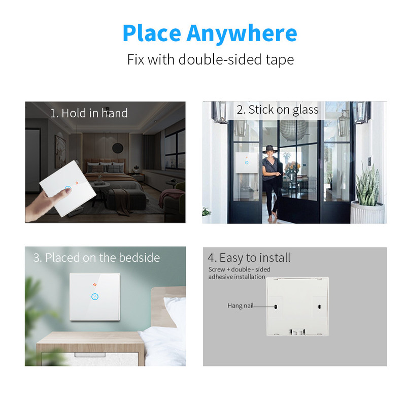 Draadloze Touch Wall Switches Sets RF433 1gang Luxury Glass Panel Remote Control Switch Licht ondersteuning spraakbesturing
