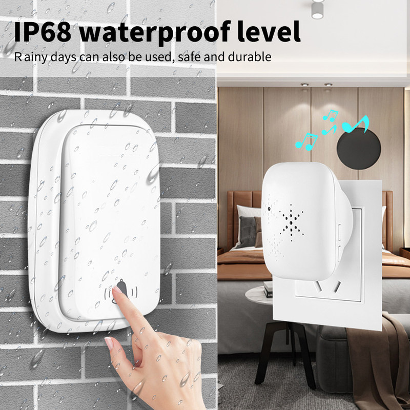 De draadloze EU het UK van Vraagring doorbell de V.S. Openlucht Geen Bedrading Zelf - aangedreven Waterdichte Deurbel 300M