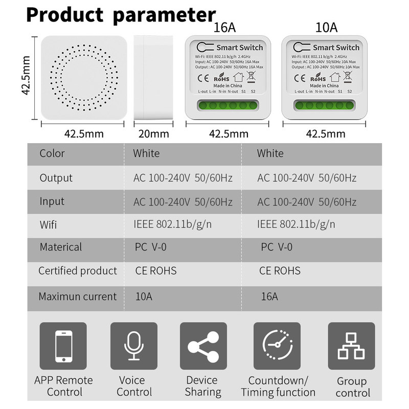 App-gecontroleerde wifi-smart switches met AES-codering voor 50/60Hz-frequentie