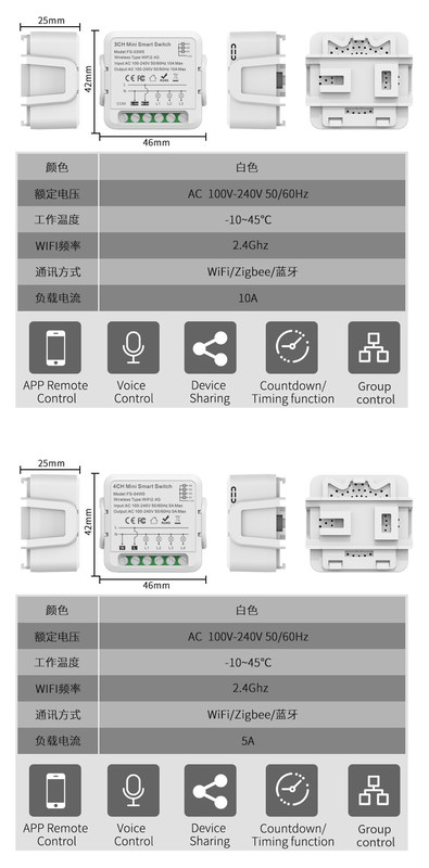 Wifi-slimme schakelaars Remote & Voice control met planning en automatisering, Energiebewaking, Gemakkelijk installeren en opzetten,