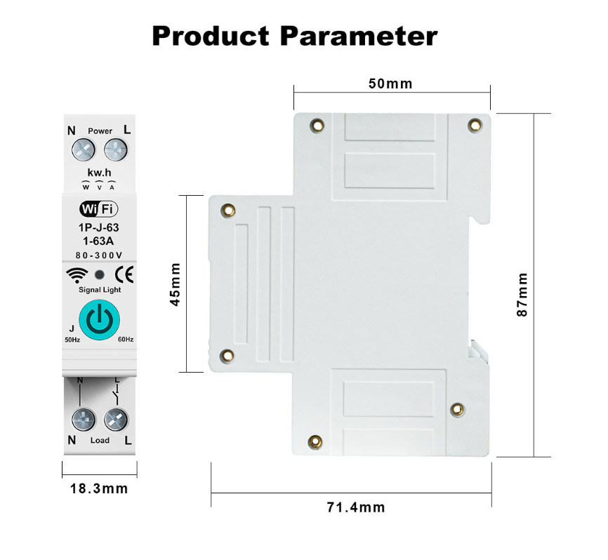 Tuya WiFi Smart Circuit Breaker Switch Single Phase Metering Over Current Remote Mobile Control Timer met meerdere functies