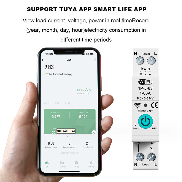 Tuya WiFi Smart Circuit Breaker Switch Single Phase Metering Over Current Remote Mobile Control Timer met meerdere functies