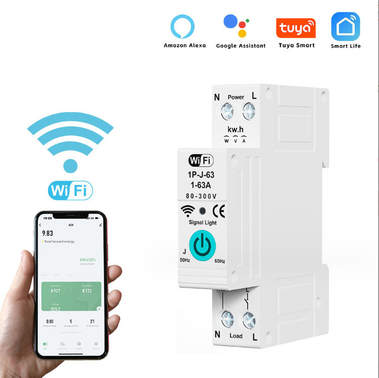 Tuya WiFi Smart Circuit Breaker Switch Single Phase Metering Over Current Remote Mobile Control Timer met meerdere functies