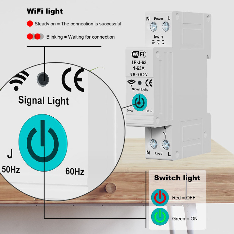 Tuya WiFi Smart Circuit Breaker Switch Single Phase Metering Over Current Remote Mobile Control Timer met meerdere functies