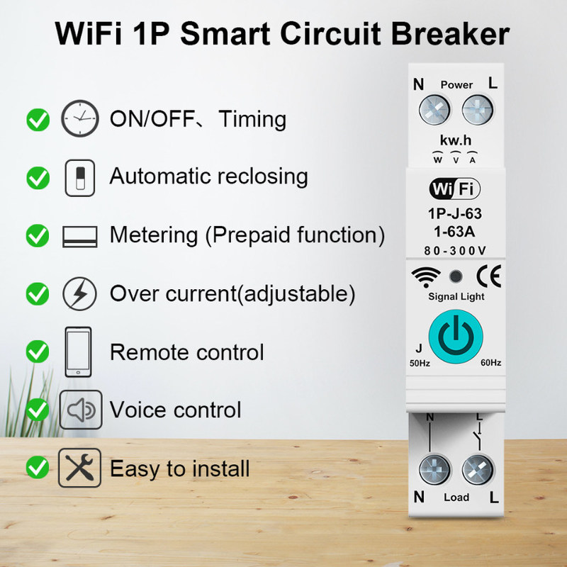Tuya WiFi Smart Circuit Breaker Switch Single Phase Metering Over Current Remote Mobile Control Timer met meerdere functies