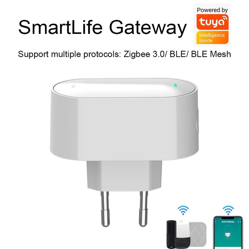 SIXWGH Tuya SmartLife Multi-Protocol Gateway Zigbee 3.0 + voor + BLE Mesh Hub Wi-Fi Werkt met Alexa/Google Home EU Stekker Apparaten