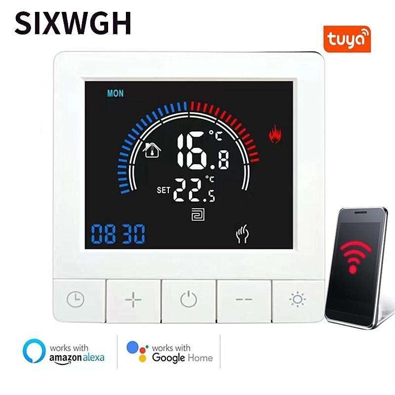 SIXWGH Tuya Smart Thermostat Wi-Fi App Control OLED Display Slider Design Stemcontrole 7-daags schema 16A Laad werkt thuis