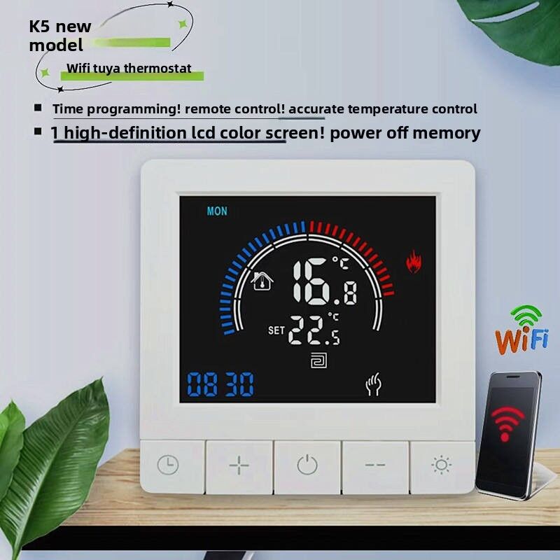 SIXWGH Tuya Smart Thermostat Wi-Fi App Control OLED Display Slider Design Stemcontrole 7-daags schema 16A Laad werkt thuis