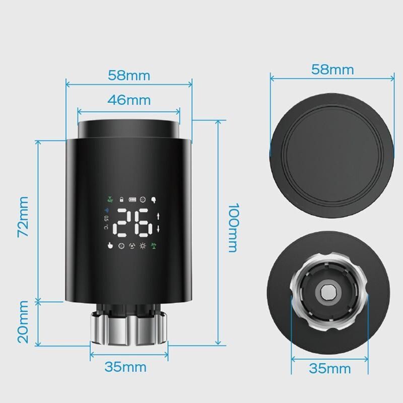 SIXWGH Zigbee 3.0 Smart Thermostatic Radiator Valve (TRV) Alexa/Google Assistant Tuya App 7-daagse programmeerbare draadloze verwarming