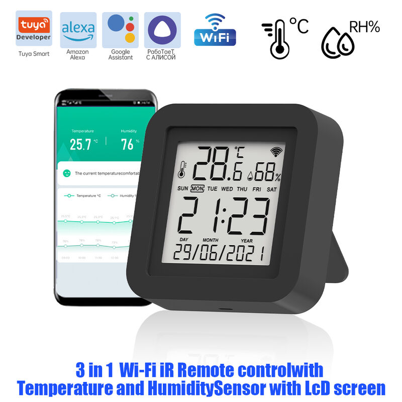 SIXWGH 3-in-1 Smart Home Automatisering Apparaat Tuya Wi-Fi IR Afstandsbediening LCD Scherm Temperatuur Vochtigheidssensor Spraakbesturing