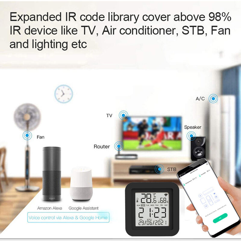 SIXWGH 3-in-1 Smart Home Automatisering Apparaat Tuya Wi-Fi IR Afstandsbediening LCD Scherm Temperatuur Vochtigheidssensor Spraakbesturing