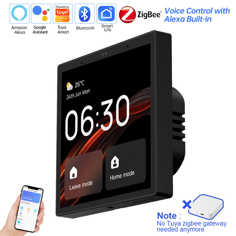 SIXWGH 4-inch Touchscreen Smart Home Control Panel Alexa Tuya Gateway Ingebouwde Zigbee 3.0 Hub Spraakbesturing Wandmontage AIoT