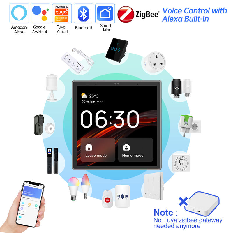 SIXWGH 4-inch Touchscreen Smart Home Control Panel Alexa Tuya Gateway Ingebouwde Zigbee 3.0 Hub Spraakbesturing Wandmontage AIoT