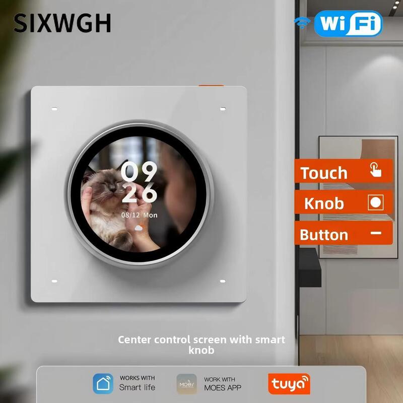 SIXWGH Smart Home Control Panel Rotary Knob Touch Screen Werkt Tuya Smart Life App voor HVAC Scene Control US/EU Home Automation