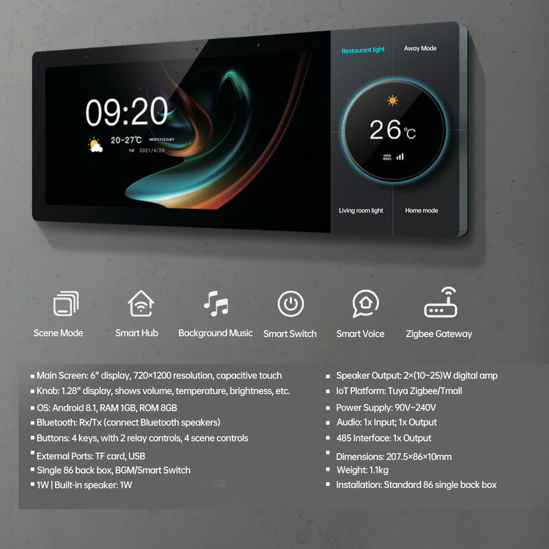 SIXWGH Luxury Upgrade 10 inch Smart Home Control Panel Tuya WiFi Zigbee Gateway App Voice Background Muziek Multi-Scenario Bar