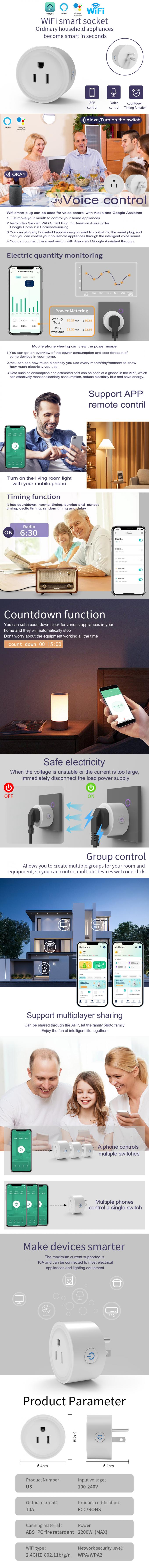 60Hz van de de Contactdoos2000w Tuya APP Romote Controle van WiFi Slimme de Machtscontactdoos van Wifi 0