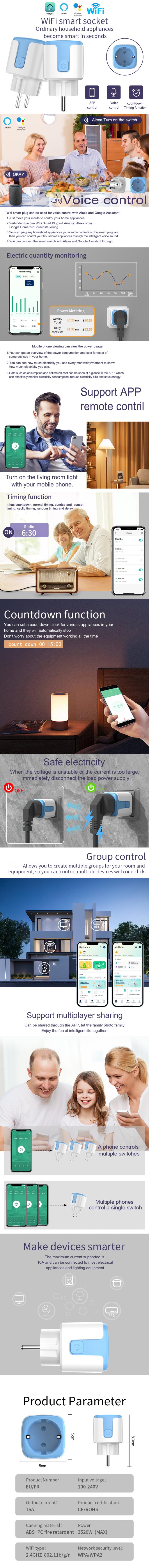 IOS van de Contactdoostuya Android van afstandsbedieningwifi de Slimme Contactdoos van de Automatiserings Draadloze Stop 0